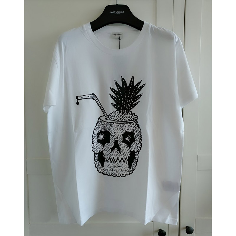 YSL 男士白色菠萝骷髅头T恤 343881-Y2EB1-9000,价格$131.10