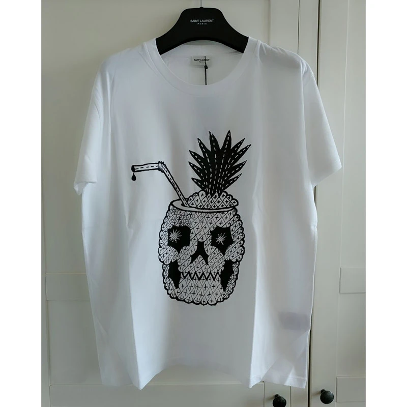 YSL 男士白色菠萝骷髅头T恤 343881-Y2EB1-9000,价格$134.40