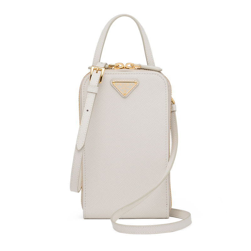 Prada | PRADA/普拉达 22新款 女士mini白色saffiano皮革珐琅徽标配手柄拆卸调节肩带拉链开合单肩斜挎手提包1BP027_NZV_F0K74_V_YM1商品图片,额外9.5折, 包邮包税, 额外九五折