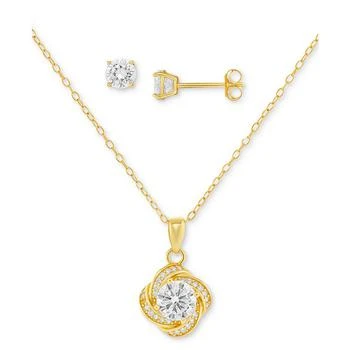 Giani Bernini | 2-Pc. Set Cubic Zirconia Swirl Pendant Necklace & Solitaire Stud Earrings in 18k Gold-Plated Sterling Silver, Created for Macy's,商家Macy's,价格¥258