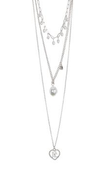 商品Multi Row Imitation Pearl Heart Karl Pendant Chain Necklace图片