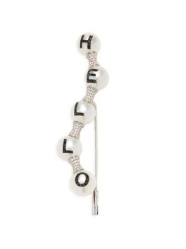 W.Rosado | Pearl ID 18K White Gold, 11.5-12MM Pearl & Two-Tone Diamond Pavé Carved "Hello" Brooch,商家Saks OFF 5TH,价格¥27617