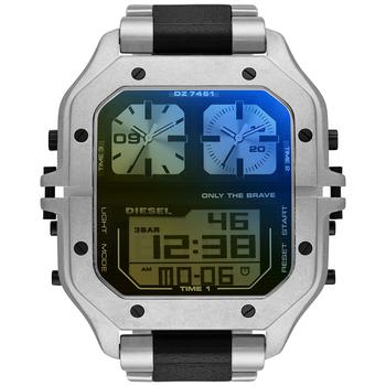 推荐Men's Analog Digital Chronograph Clasher Black Leather & Stainless Steel Bracelet Watch 51mm商品