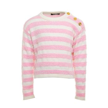 推荐Balmain Kids Button-Detailed Striped Crewneck Sweater商品