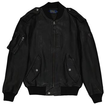 商品Polo Ralph Lauren Mens Black Leather Flight Bomber Jacket图片