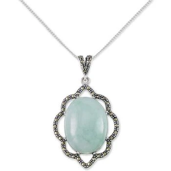 Macy's | Jade (15 x 20 x 6mm) & Marcasite Flower 18" Pendant Necklace in Sterling Silver,商家Macy's,价格¥1487