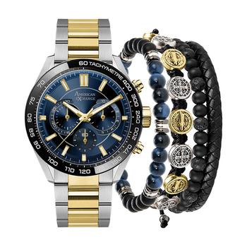 American Exchange | Men's Two-Tone Metal Alloy Bracelet Watch 45mm Gift Set商品图片,4.9折
