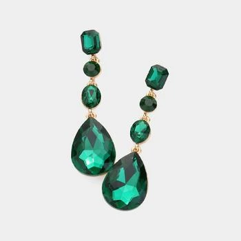 FASHNZFAB | Teardrop Crystal Stone Accented Evening Earrings - Emerald,商家Premium Outlets,价格¥142