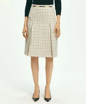 Brooks Brothers Lambswool Box Pleated Tattersall A-Line Skirt