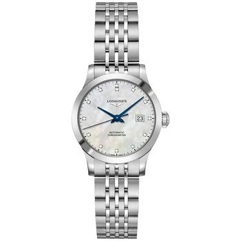 Longines | Women's Swiss Automatic Record Collection Diamond-Accent Stainless Steel Bracelet Watch 30mm商品图片,