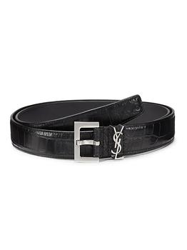 ysl腰带怎么选, Yves Saint Laurent | Insignia Crocodile-Embossed Leather Belt商品图片 