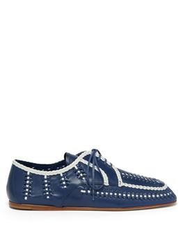 Prada | Piped and woven leather boating shoes商品图片,