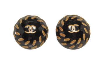 [二手商品] Chanel | Chanel Black Round CC Earrings商品图片,