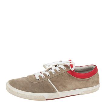 prada男鞋怎么样, [二手商品] Prada | Prada Grey/Red Suede  Lace Up Sneakers Size 44商品图片 3.9折