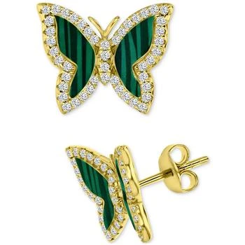 Macy's | Simulated Malachite & Cubic Zirconia Butterfly Stud Earrings in 14k Gold-Plated Sterling Silver,商家Macy's,价格¥558