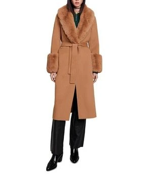 Maje | Faux Fur Wool Blend Camel Coat 5.9折