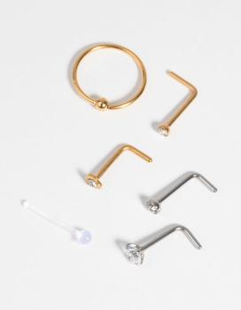 商品Surgical Steel and Silicone Nose Stud and Ring Pack图片