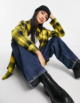 ASOS | ASOS DESIGN long sleeve boyfriend shirt in yellow and black check商品图片,5.4折