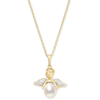Macy's | Cultured Freshwater Pearl (7 - 7-1/2mm) & Cubic Zirconia Angel 18" Pendant Necklace set in 14k Two-Tone Gold-Plated Sterling Silver,商家Macy's,价格¥1048