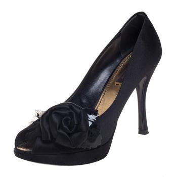 lv高跟鞋, [二手商品] Louis Vuitton | Louis Vuitton Black Satin Peep Toe Pumps Size 36.5商品图片 3.9折