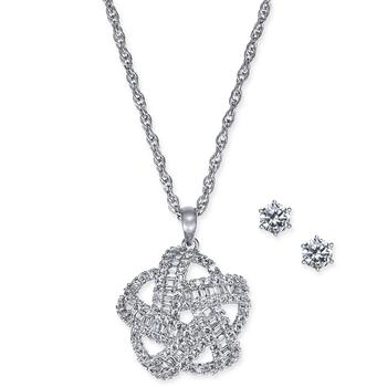 商品2-Pc. Silver-Tone Set Crystal Baguette Knot Pendant Necklace & Crystal Stud Earrings, Created for Macy's图片