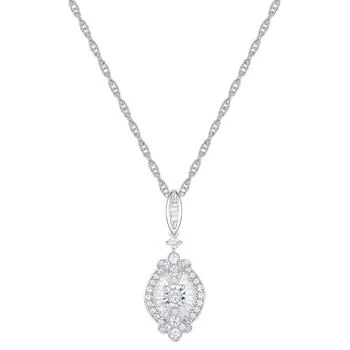Macy's | Diamond Round & Baguette Halo Cluster 18" Pendant Necklace (1/2 ct. t.w.) in Sterling Silver 2.5折