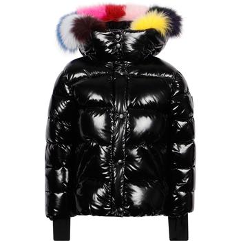 推荐Colorful fur trim padded jacket in black商品