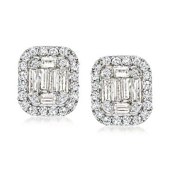 Ross-Simons | Ross-Simons Baguette and Round Diamond Cluster Earrings in Sterling Silver 7.2折, 独家减免邮费