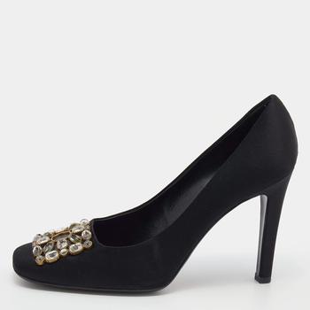 lv高跟鞋, [二手商品] Louis Vuitton | Louis Vuitton Black Satin Crystal Embellished Square Toe Pumps Size 39.5商品图片 满1件减$100, 满减