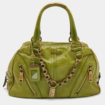 [二手商品] Prada | Prada Green Vitello Shine Leather Chain Link Bowler Bag商品图片,4.6折, 满1件减$100, 满减