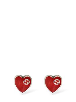 Gucci | Interlocking G Enamel Heart Earrings商品图片,