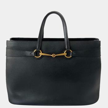 古驰托特包, [二手商品] Gucci | Gucci Black Leather Large Horsebit Tote Bag商品图片 7.6折