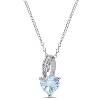 Mimi & Max | Mimi & Max 1 1/2ct TGW Aquamarine Heart and Diamond Accents Pendant with Chain in Sterling Silver,商家Premium Outlets,价格¥576