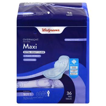 商品Walgreens | Maxi Pads Extra Heavy Overnight with Wings Unscented,商家Walgreens,价格¥39图片