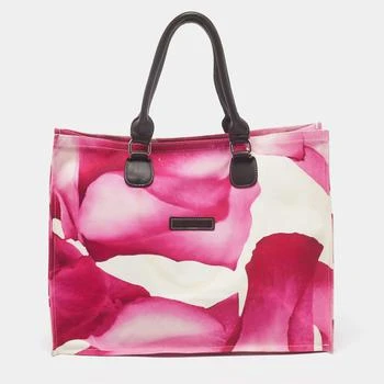 推荐Longchamp Pink/White Floral Print Canvas and Leather Shopper Tote商品