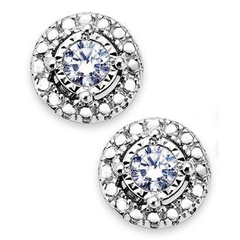 推荐Diamond Halo Stud Earrings in Sterling Silver (1/10 ct. t.w.)商品