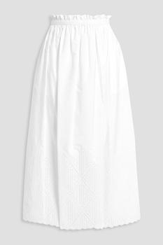 推荐Gathered broderie anglaise-trimmed cotton-poplin midi skirt商品