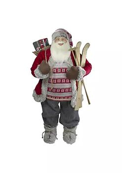 Northlight | 4' Standing Santa Christmas Figure with Skis and Fur Boots商品图片,