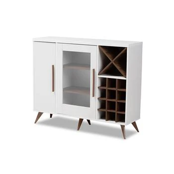 Baxton Studio | Pietro Mid-Century Modern White and Brown Finished Wine Cabinet,商家Premium Outlets,价格¥1878