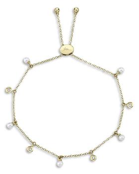 推荐14K Yellow Gold Cultured Pearl & Diamond Dangle Bolo Bracelet - 100% Exclusive商品