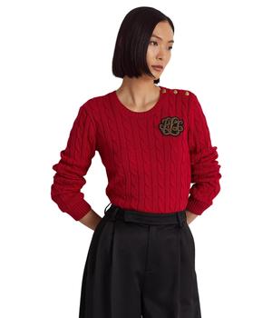 Ralph Lauren | Petite Button Trim Cable Knit Sweater商品图片,6折起