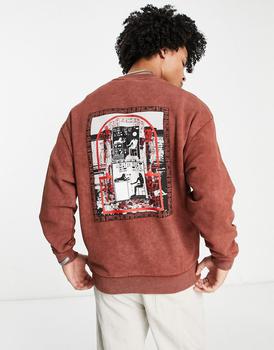 ASOS | ASOS DESIGN oversized sweatshirt in brown acid wash with photographic back print商品图片,