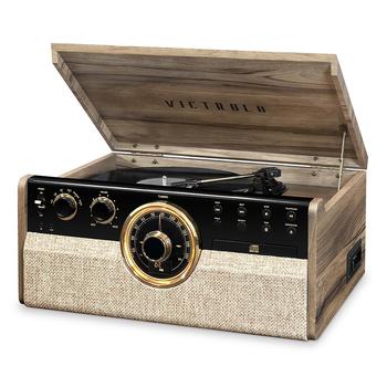 商品Victrola | 6-in-1 Wood Empire Mid Century Modern Bluetooth Record Player with 3-Speed Turntable, CD, Cassette Player and Radio,商家Macy's,价格¥1383图片