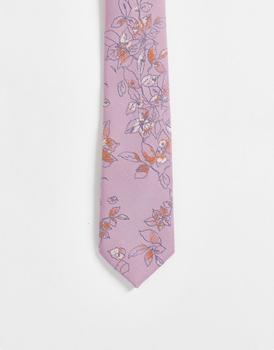 ASOS | ASOS DESIGN slim tie in pale pink floral商品图片,8折×额外8折x额外9.5折, 独家减免邮费, 额外八折, 额外九五折