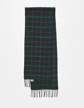 推荐Boardmans woven check fringe scarf in green商品