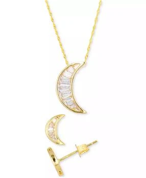 Macy's | 2-Pc. Set Cubic Zirconia Baguette Crescent Moon Pendant Necklace & Matching Stud Earrings in 14k Gold-Plated Sterling Silver,商家Macy's,价格¥255