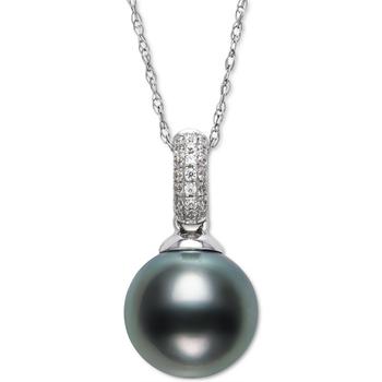 Belle de Mer | Black Cultured Tahitian Pearl (8mm) & Diamond (1/20 ct. t.w.) 18" Pendant Necklace in 14k White Gold, Created for Macy's商品图片,5折×额外8折, 额外八折