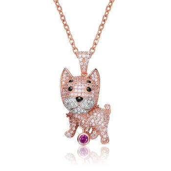 Genevive | Ga Sterling Silver Rhodium And 18k Gold Plated Enamel And Cubic Zirconia Cat Pendant,商家Premium Outlets,价格¥856