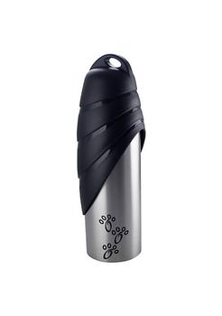 商品Plastic Fin Cap Pet Travel Water Bottle in Stainless Steel, Large, Silver and Black图片