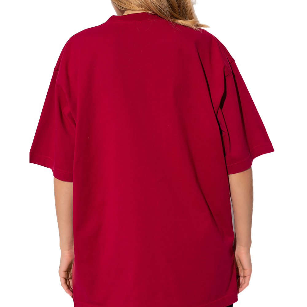 推荐BALENCIAGA 女士酒红色棉质印花宽松版圆领短袖T恤 641655-TLV89-6163商品